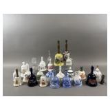 Various Vtg Bells - Porcelain, Glass, Metal & More