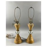 Mid Century Modern Wood & Glass Table Lamps