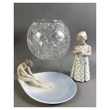 Bing & Grondahl Porcelain Figure & Glass Bowl