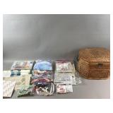Misc. Sewing Supplies & Wooden Sewing Box