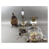 Table Lamps W/ Bags Of Cords, Fixtures, & More