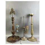 3 Antq Brass & Wooden Decorative Table Lamps