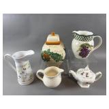 Hand Made Cookie Jar, Tea Pot & Misc. Glassware