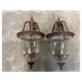 (2) Vintage MCM Glass Bell Shaped Chandeliers