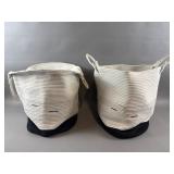 (2) Black & White Woven Rope Basket Tote Bags