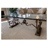 Metal Scroll Base Glass Top Coffee Table