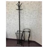 Metal Coat Rack & Glass Table