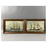 2- Vtg/Framed/Signed Ship Art Prints
