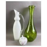 Vtg Tall Glass Vase, Pitcher, and More