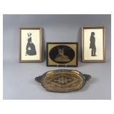 3 Vintage Prints & Vintage Style Serving Tray