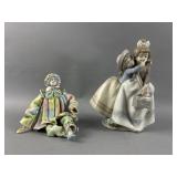 Vtg Porcelain Clown & "Sharing Secretsï¿½ Figurines