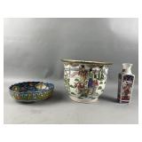 Vtg Chinese Famille Porcelain Planter and More