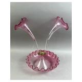 Victorian Cranberry Glass Flute Centerpiece Vase