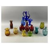 Colorful Vtg Glass Vases, Rose Water Ewer & More