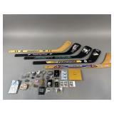 Miniature Hockey Sticks & Assorted Pins & Stamps