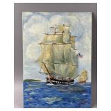VtgSigned Oil-on-canvas Style Nautical Art