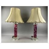 Cranberry Etched Glass Table Lamp Pair