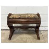 Antique Needlepoint Mahogany Wood Foot Stool