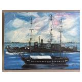 Signed Canvas Sailboat Painting