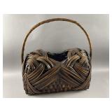 Vtg Handwoven Rattan Storage Basket
