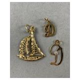 14K Cursive "D" Letter Pendants & Sailboat