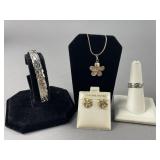 Sterling Silver Jewelry Sets Flower Pendant & More