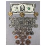 Lot of United States Coins & $2 Bill