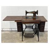 Antq Wood Treadle Singer Sewing Machine + Table
