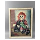 Vtg Oil Painting on Canvas Raggedy Ann Doll