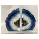 Polished Blue Agate Geode Bookends