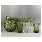 Vtg Anchor Hocking Crinkle Pitcher & Glasses
