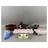 Vintage Hull Pottery - Covered Duck & 5 Planters