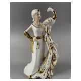 Vtg Porcelain KPM Flapper Lady w/Peacock Statue