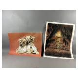 Vtg Marsh Painting and 3D Poster of Lion Cubs