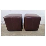 Square Footstool Ottoman Pair in Red Leather