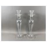 Hand Blown Glass Mid Century Candle Holder Pair
