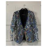 Menï¿½s Silver Holographic Laser Sequin Blazer