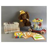 Vtg Toys, Animal Farm Books, and U.S. Flashcards