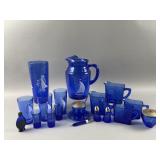 Vtg Cobalt Blue Depression Glass Pitcher & More