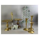 Vtg Brass, Metal, & Glass Candlestick Holders