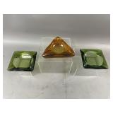3 Mid Century Glass Ashtrays
