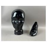 Vtg Black Glass Mannequin Head and Shoe