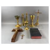Vintage Last Rites Crucifix Box, Holy Bible & More