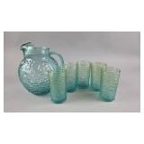Vintage Anchor Hocking Aqua Pitcher and Glasses