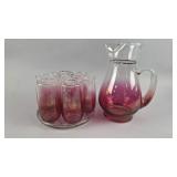 Vintage Blendo Cranberry Pitcher with Glasses
