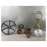 Vintage Cast Iron Lot, Wheel Center Caps & More