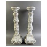 2 White Distressed Victorian Style Candle Holders