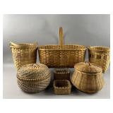 Vtg Round Woven Rattan Basket & More