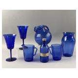 Vintage Cobalt Blue Glass Water Goblets & More