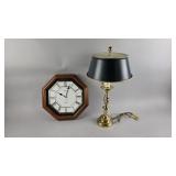 Vintage Brass Candlestick Lamp, Bulova Wall Clock